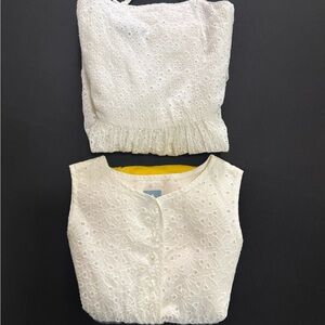 Two White Eyelet Sleeveless Baby Gap Dresses